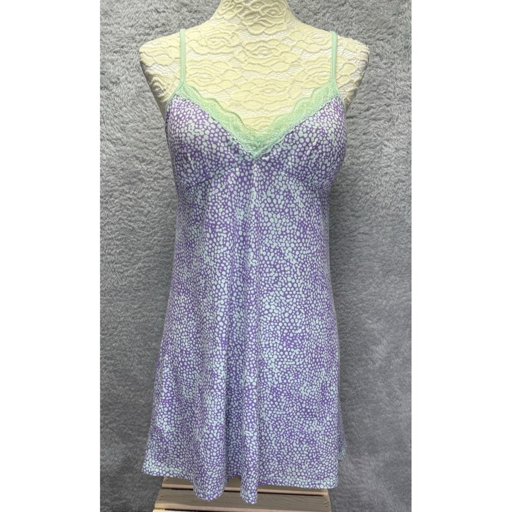 Xhilaration Purple Mint Green Pebble Print Lace Trim Mini Dress Nightgown L